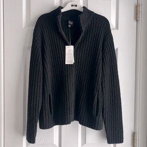 NWT Eileen Fisher Ribbed Wool Knit Black Zip Up Sweater